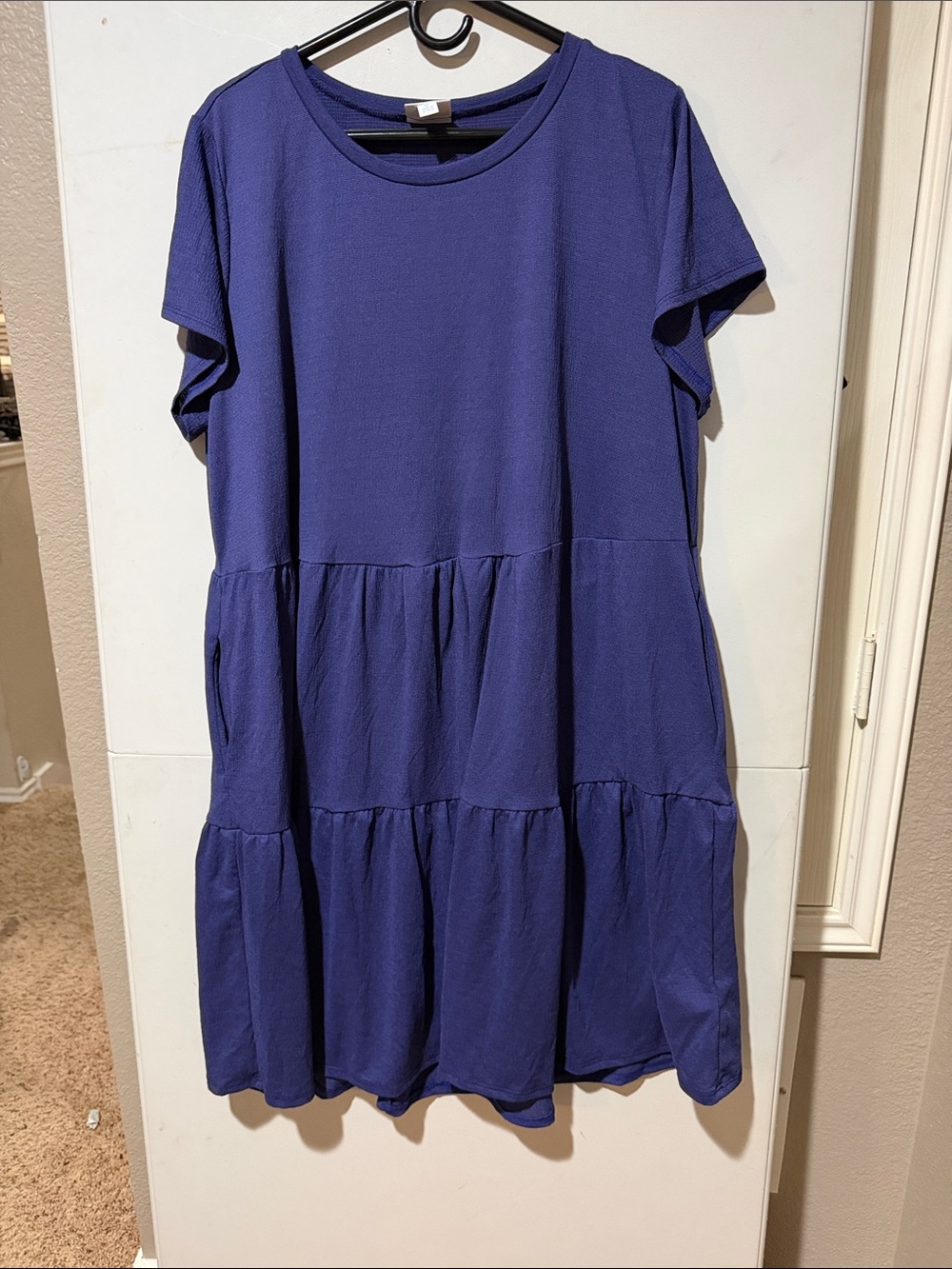 LuLaRoe Blurple (Blue-purple) Ariel Crepe Tiered Short-Sleeve Midi Dress